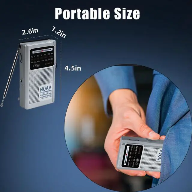 Alt view image 3 of 6 - NOAA Weather Radio Portable Radio, Best Reception, AM FM Transistor Radio for Mowing, Jogging, Cycling, Gardening, Powered by 2 AA Battery