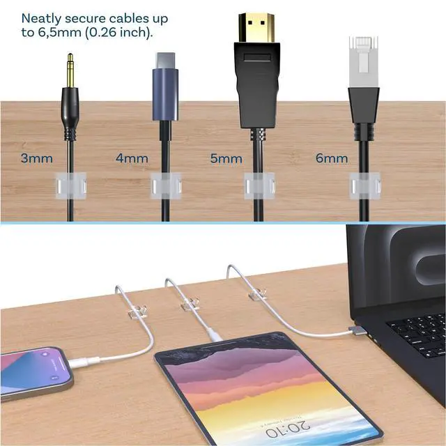 Alt view image 2 of 6 - 240pcs Self Adhesive Cable Clips Wire Holder Clear Hooks Cord Organizer Cable Management for Under Desk, Wall, Car, Office, Electrical Wires etc. Wire Organizers Diameter 0.26 inch