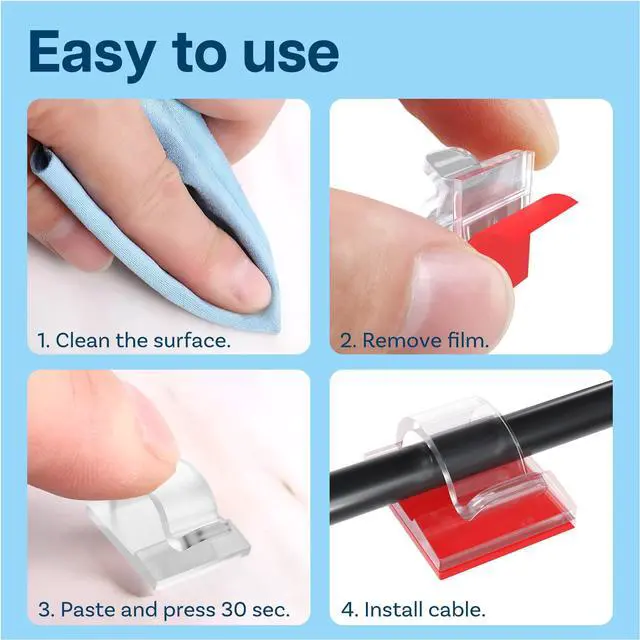 Alt view image 6 of 6 - 240pcs Self Adhesive Cable Clips Wire Holder Clear Hooks Cord Organizer Cable Management for Under Desk, Wall, Car, Office, Electrical Wires etc. Wire Organizers Diameter 0.26 inch