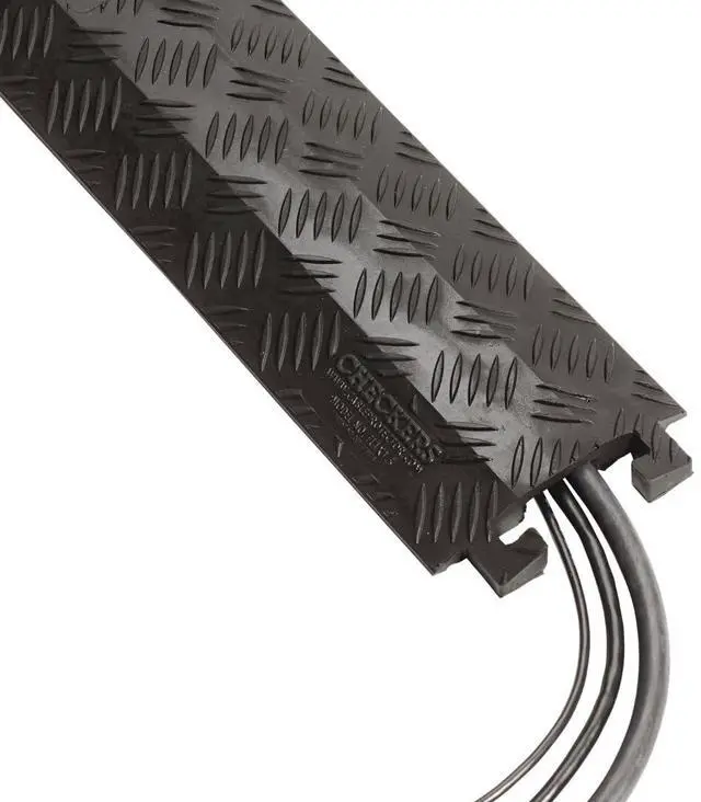 Main image of 1 Channel 3' Long Light Duty Drive Over Cable Protector for Multiple 0.5" Lines - Floor Cable Cover for Walkways and Driveways - Made in The USA from Durable Polyurethane - Black - FL1X1.5-B