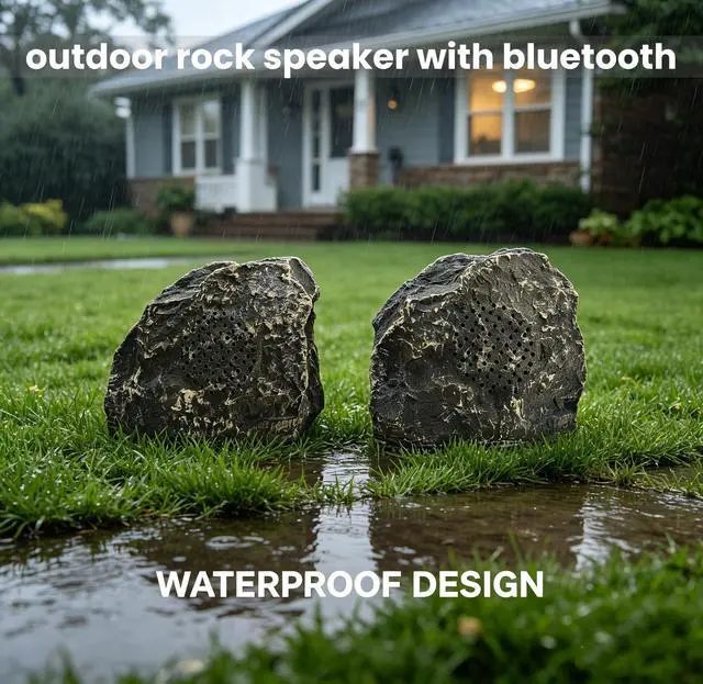 Alt view image 3 of 6 - Rock Speaker with Bluetooth,Outdoor Bluetooth Speakers, Outdoor Speaker Waterproof Rechargeable, Wireless Stereo Pair, USB Charging, All-Weather Garden Patio Speakers BBQ Deck Raw Stone K055shape