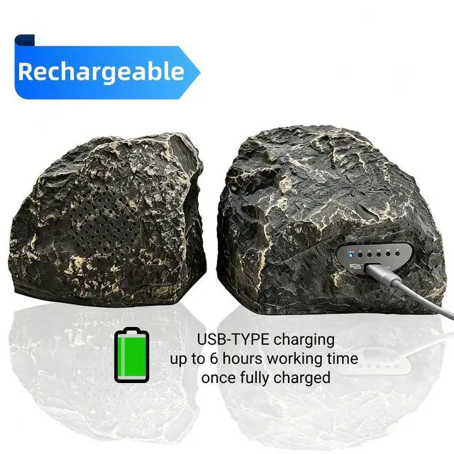 Alt view image 4 of 6 - Rock Speaker with Bluetooth,Outdoor Bluetooth Speakers, Outdoor Speaker Waterproof Rechargeable, Wireless Stereo Pair, USB Charging, All-Weather Garden Patio Speakers BBQ Deck Raw Stone K055shape