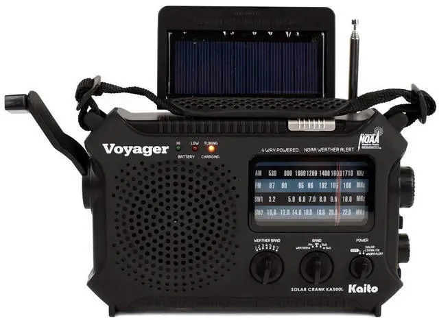 Main image of KA500L 4-Way Powered Emergency AM/FM/SW NOAA Weather Alert Radio with Solar, Dynamo Crank, Flashlight and Reading Lamp, Black