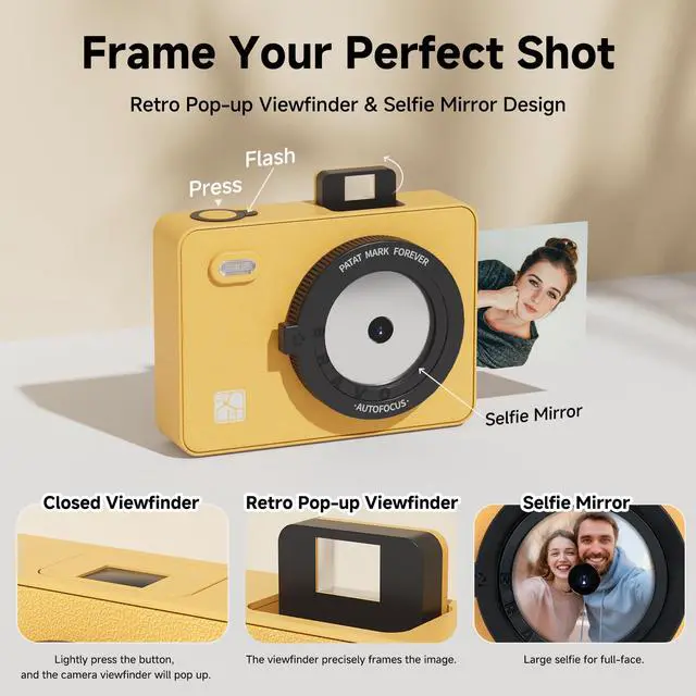 Alt view image 3 of 6 - Z5 Instant Camera & Photo Printer 2-in-1, Portable Printer | Camera &Printer for Kids Adults, 3 Pass, 2.1x3.4 Print (Yellow),Includes 10 Sheets of Initial Photo Paper