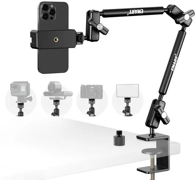 Main image of 21" Magic Arm Clamp Kit,Overhead Camera Mount with C Clamp 1/4" Screw | Articulating Desktop Boom Arm with 1/4"&3/8" Screws, Articulating Boom Arm for Webcam Monitors Mics Streaming Recording Video