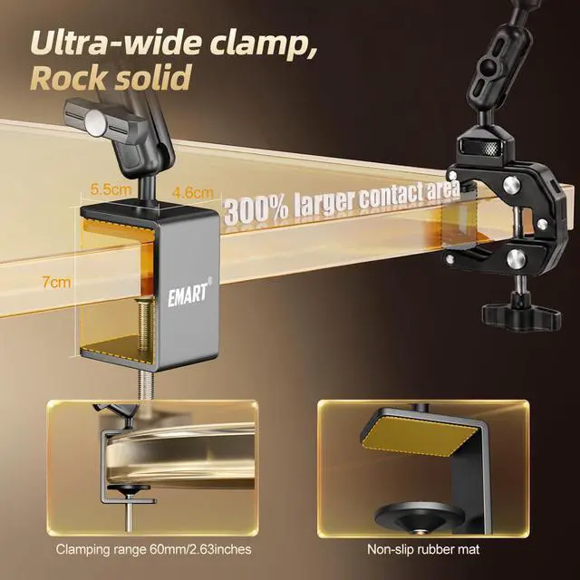 Alt view image 4 of 6 - 21" Magic Arm Clamp Kit,Overhead Camera Mount with C Clamp 1/4" Screw | Articulating Desktop Boom Arm with 1/4"&3/8" Screws, Articulating Boom Arm for Webcam Monitors Mics Streaming Recording Video