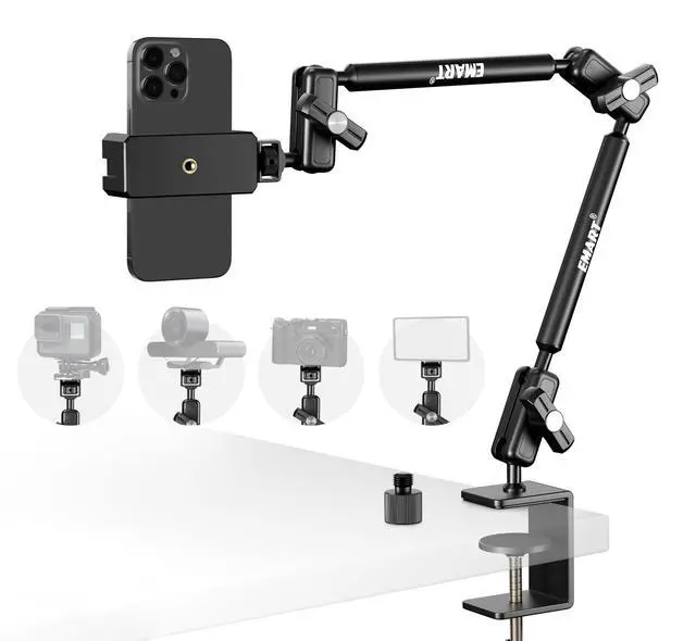 Main image of 21" Magic Arm Clamp Kit,Overhead Camera Mount with C Clamp 1/4" Screw | Articulating Desktop Boom Arm with 1/4"&3/8" Screws, Articulating Boom Arm for Webcam Monitors Mics Streaming Recording Video