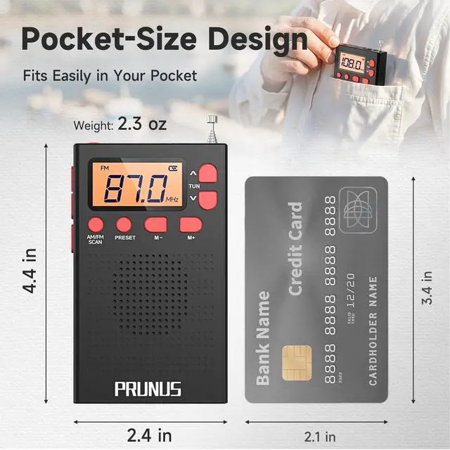 Alt view image 2 of 6 - J-125 Pocket AM FM Radio Portable Mini Radio with Stereo Earphone | Battery Operated Radio by 2 AAA, Manual Preset, Lock Key, Walk man Radios Digital Radio for Hiking, Travel