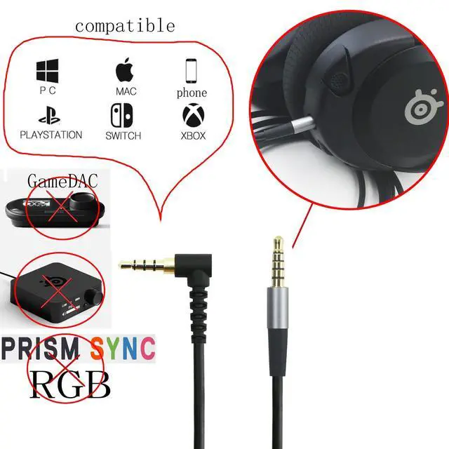 Alt view image 3 of 6 - Replacement Audio Cable 3.5mm 5 Pole Male Compatible with SteelSeries Arctis Nova 1, 1X, Pro, 7, 7X, 1P Gaming Headset 1.3meters/4.3feet