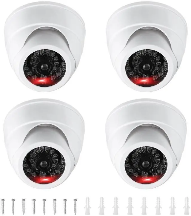 Main image of Fake Security Camera, 4Pcs Dummy Dome Cameras with Flashing Red LED Light/Screw/Cover for Indoor & Outdoor Home Business, White