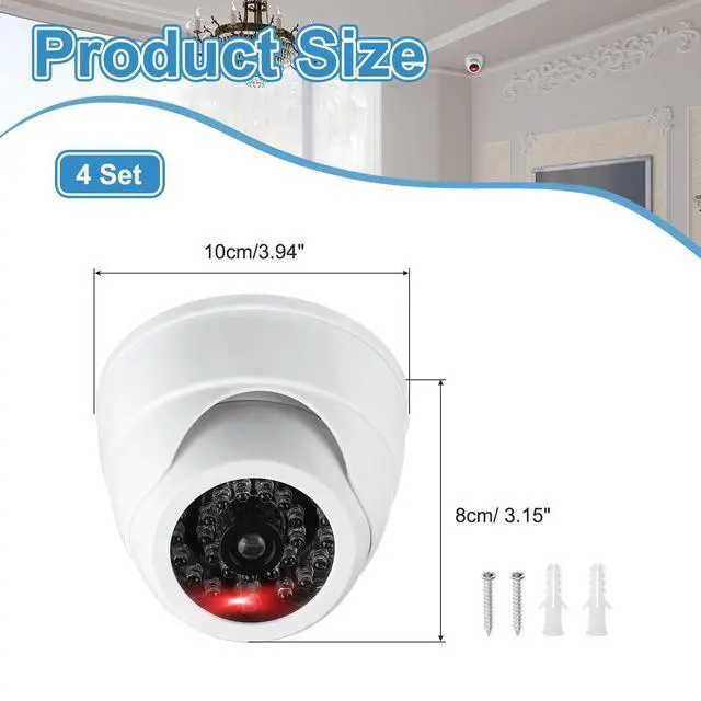 Alt view image 2 of 6 - Fake Security Camera, 4Pcs Dummy Dome Cameras with Flashing Red LED Light/Screw/Cover for Indoor & Outdoor Home Business, White