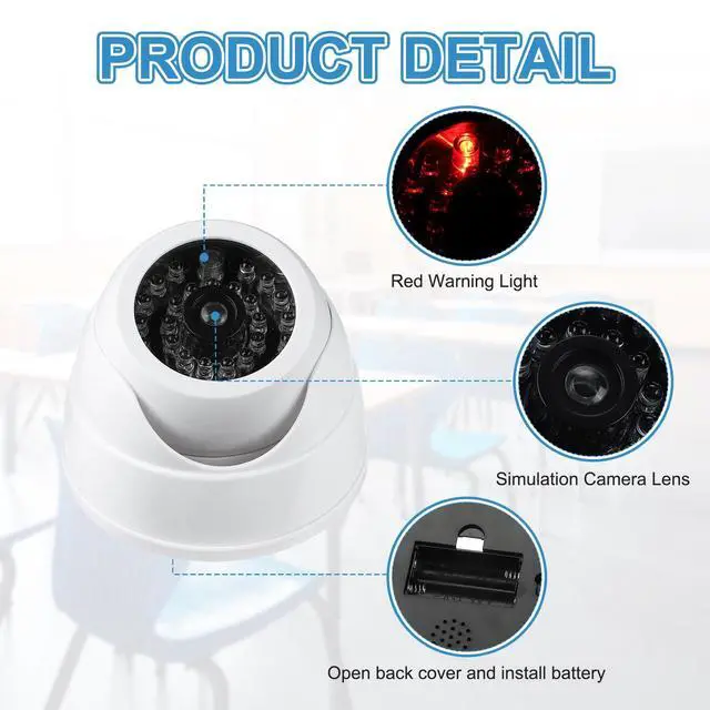 Alt view image 3 of 6 - Fake Security Camera, 4Pcs Dummy Dome Cameras with Flashing Red LED Light/Screw/Cover for Indoor & Outdoor Home Business, White