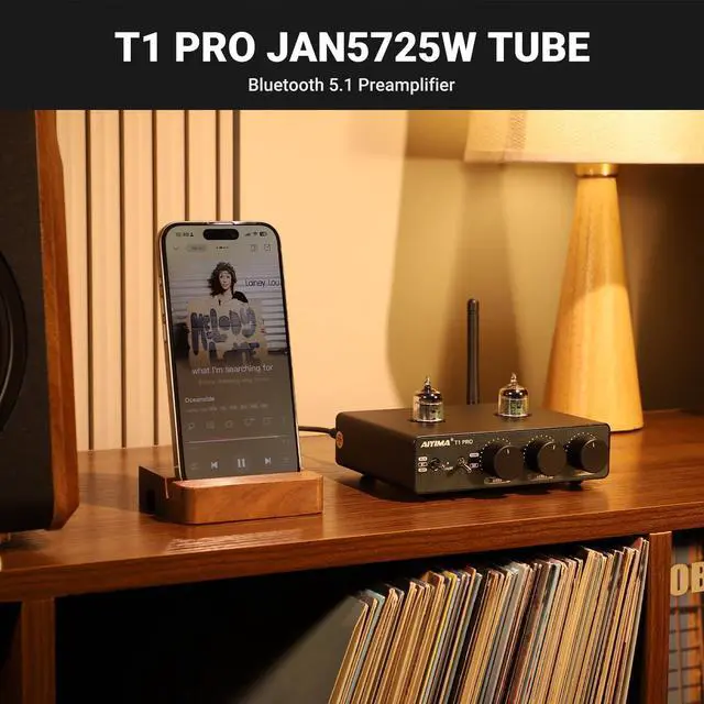 Alt view image 4 of 6 - T1 PRO Vacuum Tube Preamplifier Bluetooth 5.1 with Treble Bass | 12V Trigger/RCA Out | Swappable Op-Amp & Tubes | Home Audio Pre-amp for 2.0/2.1 A07 MAX Stereo Amplifiers & Bookshelf Speaker