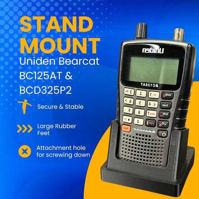 Alt view image 2 of 6 - Stand for Bearcat BC125AT BCD325P2 - Secure Desk Mount Handheld UHF Radio, Police Scanner, Vehicle Electronics, Table Use - 10° Tilt Easy Display - Durable Design Includes Screw - Made in USA