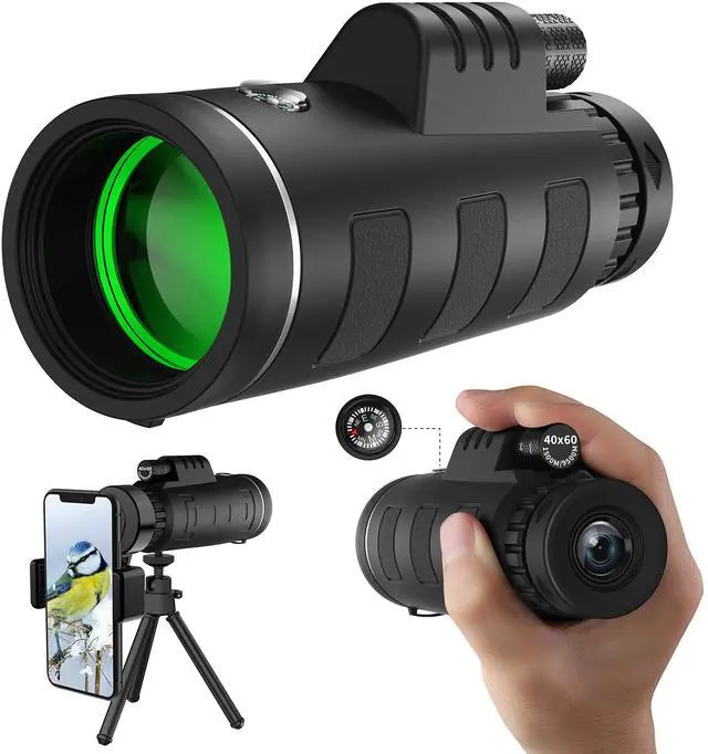 Main image of 40x60 High Definition Monocular Telescope with Smartphone Adapter, BAK4 Prism FMC Monocular with Clear Low Light Vision for Wildlife Hunting Camping Travelling(LD006-00A-PDQ-1)