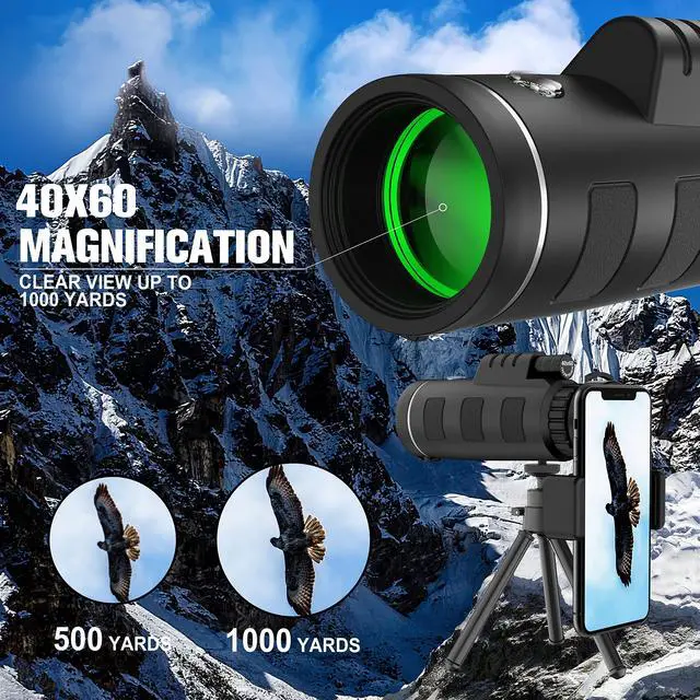 Alt view image 2 of 6 - 40x60 High Definition Monocular Telescope with Smartphone Adapter, BAK4 Prism FMC Monocular with Clear Low Light Vision for Wildlife Hunting Camping Travelling(LD006-00A-PDQ-1)