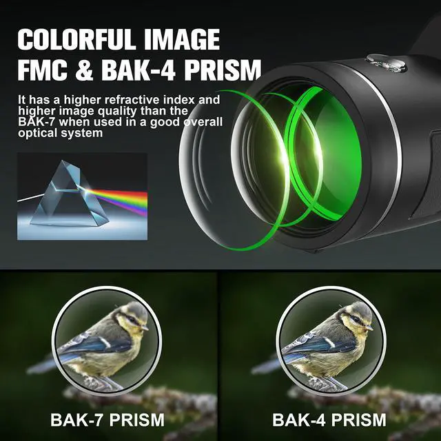 Alt view image 3 of 6 - 40x60 High Definition Monocular Telescope with Smartphone Adapter, BAK4 Prism FMC Monocular with Clear Low Light Vision for Wildlife Hunting Camping Travelling(LD006-00A-PDQ-1)