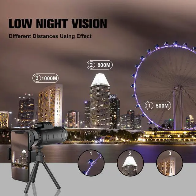 Alt view image 4 of 6 - 40x60 High Definition Monocular Telescope with Smartphone Adapter, BAK4 Prism FMC Monocular with Clear Low Light Vision for Wildlife Hunting Camping Travelling(LD006-00A-PDQ-1)