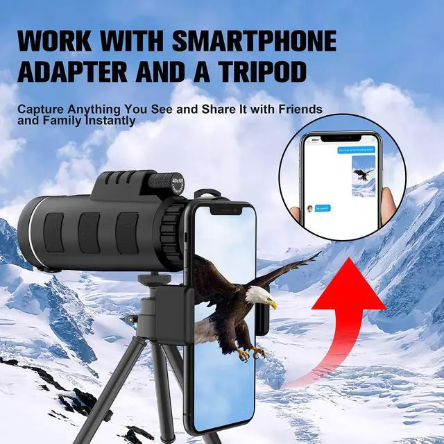 Alt view image 5 of 6 - 40x60 High Definition Monocular Telescope with Smartphone Adapter, BAK4 Prism FMC Monocular with Clear Low Light Vision for Wildlife Hunting Camping Travelling(LD006-00A-PDQ-1)
