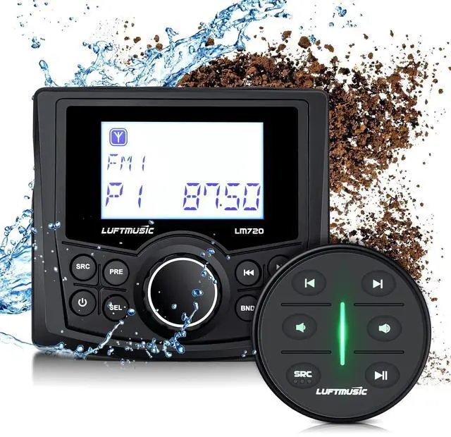 Main image of Marine Bluetooth Radio - Weatherproof Marine Stereo System with Wireless Remote - Built-in 3" Dot Matrix LCD Display, Amplifier, Bluetooth, Digital Media MP3 Player, AM/FM Radio