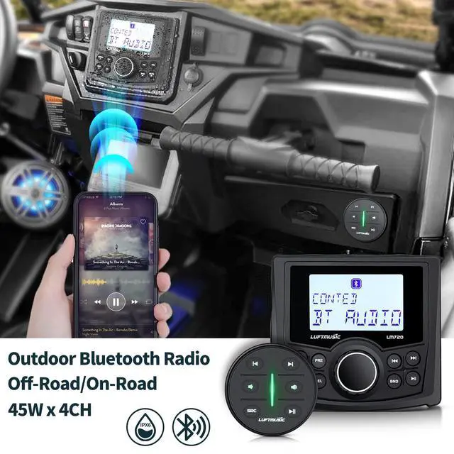 Alt view image 2 of 6 - Marine Bluetooth Radio - Weatherproof Marine Stereo System with Wireless Remote - Built-in 3" Dot Matrix LCD Display, Amplifier, Bluetooth, Digital Media MP3 Player, AM/FM Radio
