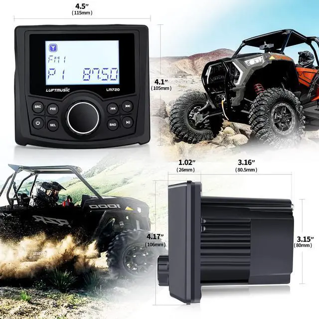 Alt view image 4 of 6 - Marine Bluetooth Radio - Weatherproof Marine Stereo System with Wireless Remote - Built-in 3" Dot Matrix LCD Display, Amplifier, Bluetooth, Digital Media MP3 Player, AM/FM Radio