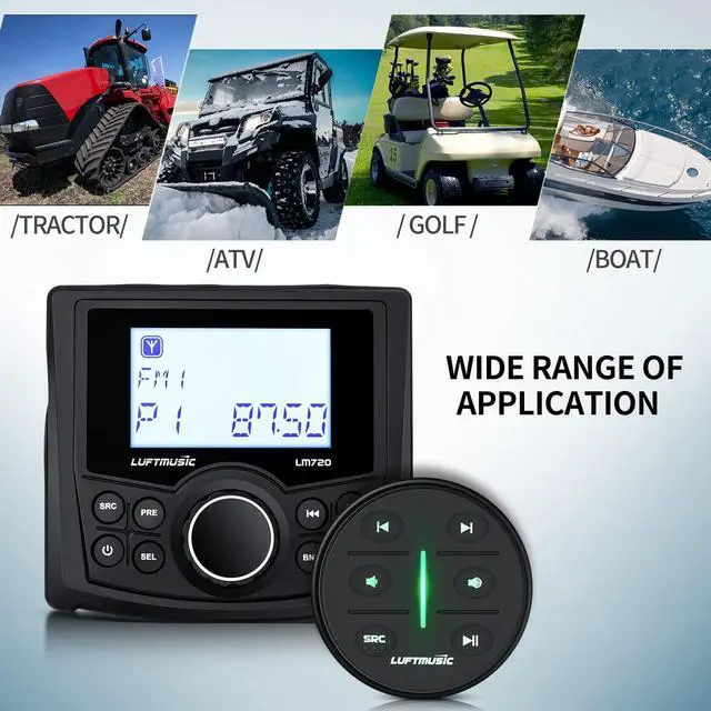 Alt view image 5 of 6 - Marine Bluetooth Radio - Weatherproof Marine Stereo System with Wireless Remote - Built-in 3" Dot Matrix LCD Display, Amplifier, Bluetooth, Digital Media MP3 Player, AM/FM Radio