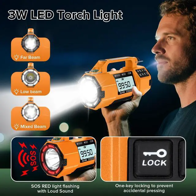 Alt view image 4 of 6 - Auto NOAA Emergency Weather Radio, AM/FM/SW Solar Hand Crank Radio | Larger Flashlight/Speaker, Clock, 5000mAh Battery Operated Radio with SOS Alert for Indoor/Outdoor Camping Emergencies