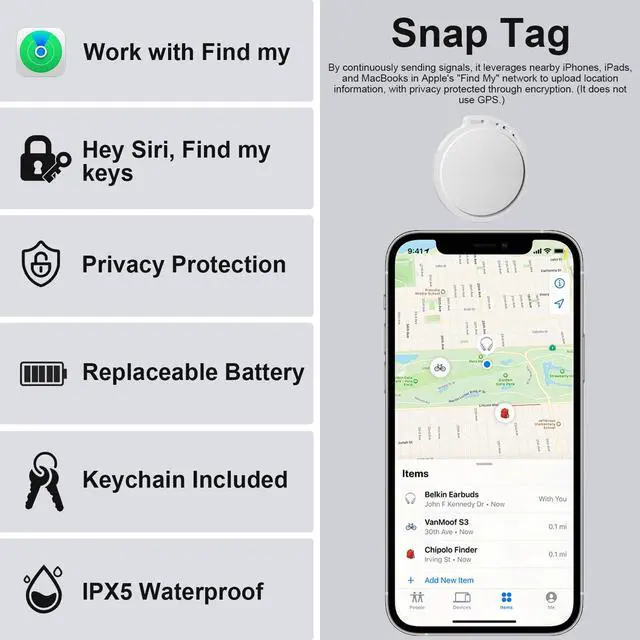 Alt view image 6 of 6 - Air Tracker Tags-4 Pack, Bluetooth Tracker, Work with Apple Find My (iOS Only), Smart Tag with Protective Case/Keychain/Lanyard, for Luggage/Key/Suitcase, Replaceable Battery, Waterproof Key Finder