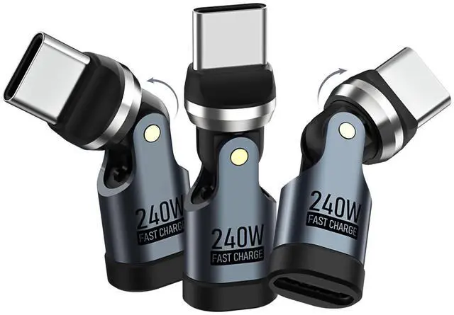 Main image of USB C 90 Degree Adapter 240W, Right Angle 360° & 180° Ratatable, 3 PCS,Gray | 180° & 360° Rotating Design, Reduce Cable Bending & Port Strain, Fast Charging, for Smartphones/Tablets/Laptops