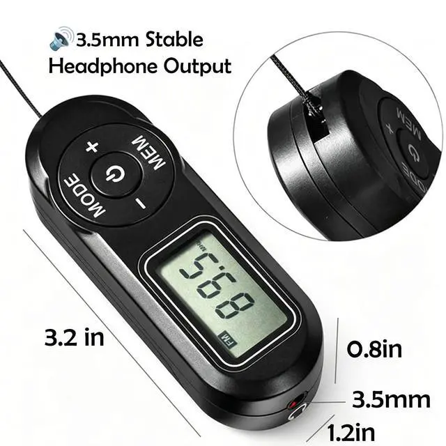 Alt view image 2 of 6 - Mini DSP FM Radio Portable, Pocket Radio LCD Belt Clip for Seniors Outdoor | Lightweight Battery Powered FM Radio with Headphones, 20 Preset Stations & Station Memory for Jogging Hiking Travel
