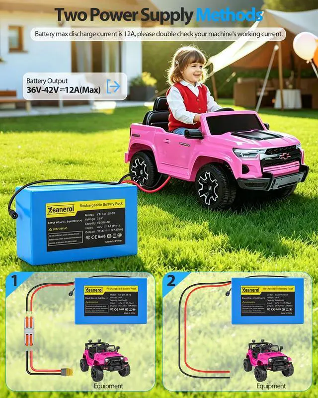 Alt view image 3 of 6 - 36V 5000mAh Lithium Battery with Charger, Rechargeable Battery Pack Compatible with 36 Volt Devices RC Car, LED Light Strip, DIY, CCTV Camera, Robot, Boat