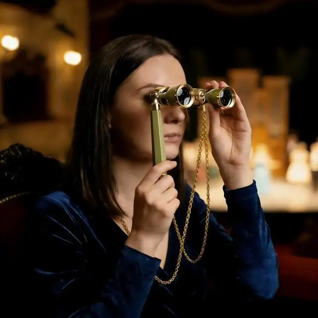 Alt view image 4 of 6 - 3X25 Golden Vintage Opera Glasses for Women | Binoculars with Adjustable Handle & Chain, Portable Theater Glasses Binoculars for Adults in Opera Houses Cinema