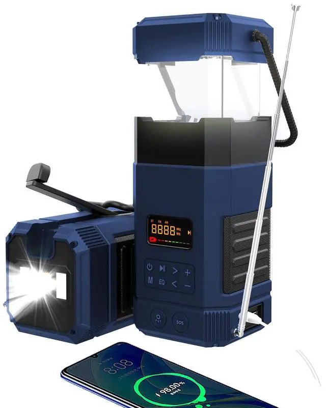 Main image of DF-585 Emergency LED Camping Lantern,IPX5 Waterproof Stereo Bluetooth Speaker,Hand Crank NOAA Weather Alert Radio with Solar,Portable AM FM Radio with Flashlight,5000mAH Cell Phone Charger