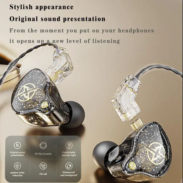 Alt view image 3 of 6 - DX2 in Ear Monitor Headphones, HiFi Stereo IEM Earphones, Noise Isolating Professional Earbuds,Dynamic Dual Driver Wired Earbuds with Detachable Cable, Noise Canceling Headset (Black,No Mic)