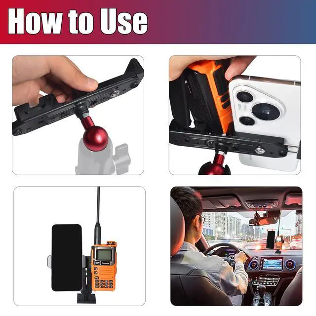 Alt view image 5 of 5 - Dual Slot Mount - Universal 25mm/1inch Ball Adapter Holder for Walkie Talkie, Mic & Smartphone | Secure Clip, Heavy Duty Design with RAM Mounts B Size Double Socket Arm