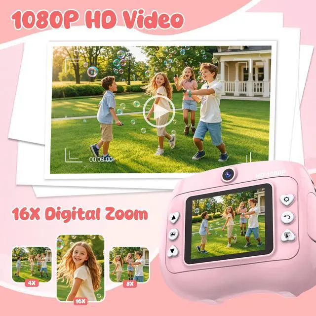 Alt view image 6 of 6 - Kids Camera Instant Print 1080P Front Rear Dual Selfie - Toddler Cameras with Digital Video Games,32GB & 5-Colored Print Paper/ 250 Photos,Easy to Use & Great Toys Gifts for Boys Girls, Ages 3-12