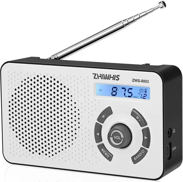Main image of ZHIWIHIS Digital AM/FM/Shortwave Radio with LCD Display, Built-in 2000mAh Battery/4 AA Battery Powered, Type-C Charging, Alarm Clock, Memory Station, ZWS-8802