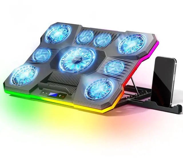 Main image of Laptop Cooling Pad, Laptop Cooler with 9 Quiet Fans,Gaming Laptop Fan | for 14-19 Inch Notebook Computer, Cooling Stand with 6 Adjustable Speeds and 10 RGB Light Modes, 2 USB Ports & Phone Holder