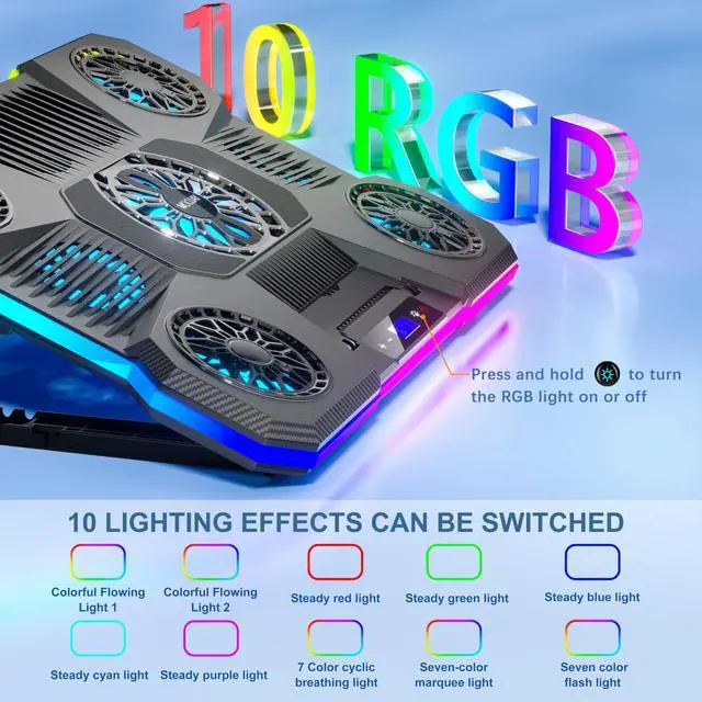 Alt view image 3 of 6 - Laptop Cooling Pad, Laptop Cooler with 9 Quiet Fans,Gaming Laptop Fan | for 14-19 Inch Notebook Computer, Cooling Stand with 6 Adjustable Speeds and 10 RGB Light Modes, 2 USB Ports & Phone Holder