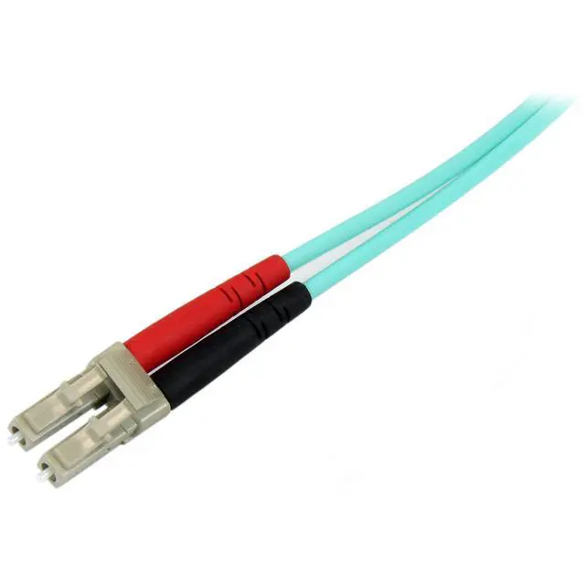Alt view image 2 of 3 - 5m (16.4ft) LC/UPC OM4 Multimode Fiber Optic Cable, 50/125, 100G, Low Insertion Loss, LSZH Fiber Jumper Cord | Low insertion loss, 125, LSZH, Jumper Cord, OM4 laser-optimized aqua fiber, 100Gbps, UPC