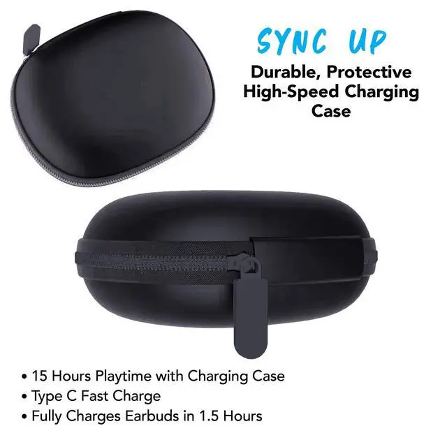 Alt view image 4 of 5 - True Wireless Earbuds with Earhooks, 15hr Battery, Bluetooth 5.0 | Flexible earhook design stays secure during workouts - noise isolating, heavy bass, LED battery indicator case