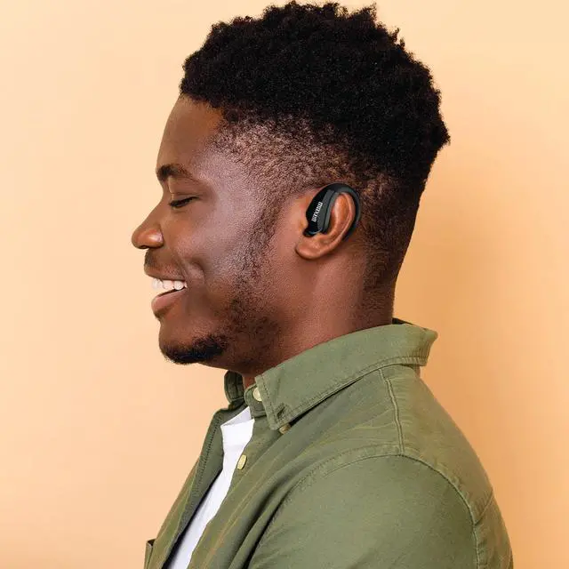Alt view image 5 of 5 - True Wireless Earbuds with Earhooks, 15hr Battery, Bluetooth 5.0 | Flexible earhook design stays secure during workouts - noise isolating, heavy bass, LED battery indicator case