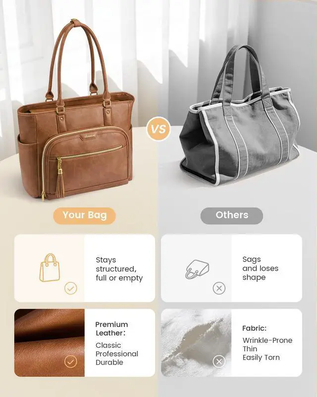 Alt view image 4 of 6 - Laptop Tote Bag for Women Work, Vintage Leather Teacher Nurse Bag with Large Cup Holder, Bible Handbag Purse GIfs, Waterproof Professional Computer Briefcase for Business Office, 17 Inch