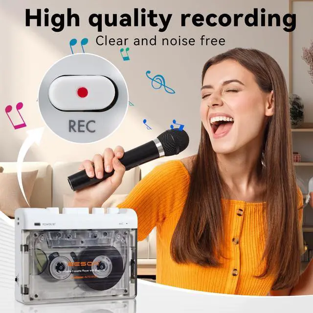 Alt view image 4 of 6 - Portable Retro Recordable Cassette Player | Vintage Cassette Tape Player Recorder, Audio Player with Earphone Jack, Battery Operated or AC Powered, Tape Recorder