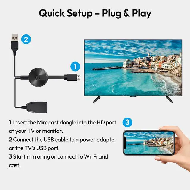 Alt view image 2 of 6 - 2026 Wireless HDMI Display Adapter, 4K Miracast Dongle Screen Mirroring Adapter for TV, Video Audio Photos from Smartphone Tablet Laptop to TV Monitor Projector, Supports Android iOS Windows macOS