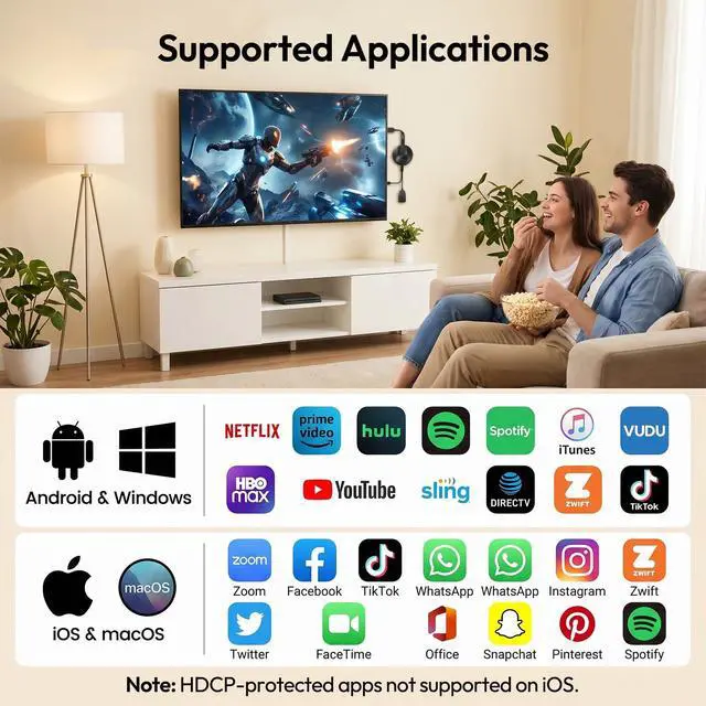 Alt view image 4 of 6 - 2026 Wireless HDMI Display Adapter, 4K Miracast Dongle Screen Mirroring Adapter for TV, Video Audio Photos from Smartphone Tablet Laptop to TV Monitor Projector, Supports Android iOS Windows macOS