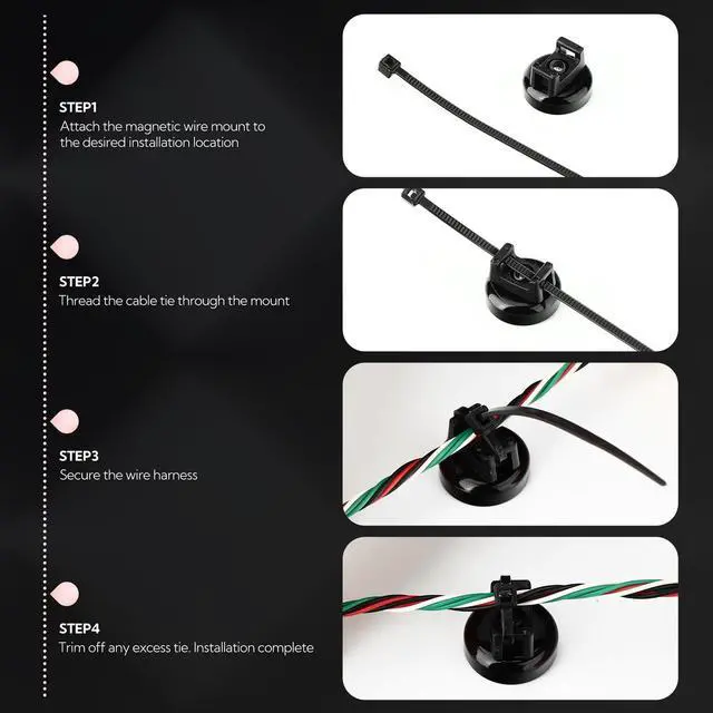 Alt view image 4 of 6 - 15Pcs Magnetic Cable Tie Mount, Multipurpose Magnetic Wire Clip, 10Pcs Saddle Type Mounts Base + 10 Tapping Screws + 1 Screwdrivers, 60Pcs Cable Ties