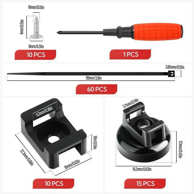 Alt view image 6 of 6 - 15Pcs Magnetic Cable Tie Mount, Multipurpose Magnetic Wire Clip, 10Pcs Saddle Type Mounts Base + 10 Tapping Screws + 1 Screwdrivers, 60Pcs Cable Ties