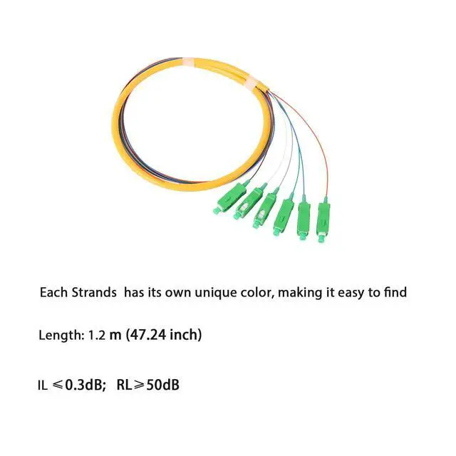 Alt view image 2 of 3 - 6-Strand SC APC Singlemode Pigtail 1.2m, 2-Pack | 6F SC/APC singlemode fiber pigtails, 9/125um, low insertion loss. For FTTH, data centers, and network patching